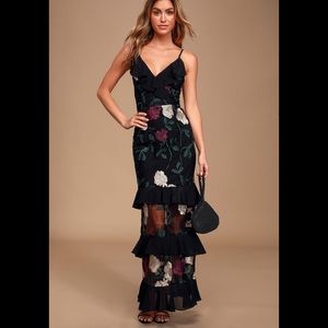 True to Heart Black Floral Embroidered
Maxi Dress